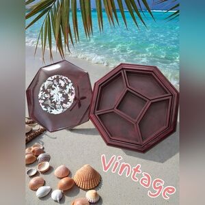 Oriental  antique Mother of Pearl Inlay Lacquer Wooden Octagon Jewelry Bento Box